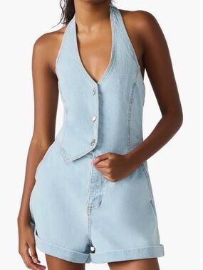 Amity Halter Denim Romper by Steve Madden